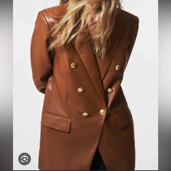 Zara Faux Leather Double Breasted Blazer - Picture 8 of 15